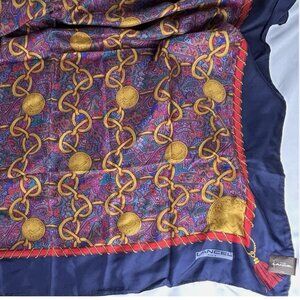 NWT Vintage Lancel Paris Silk Scarf Blue Gold Chain Coin Japan Womens Equestrian